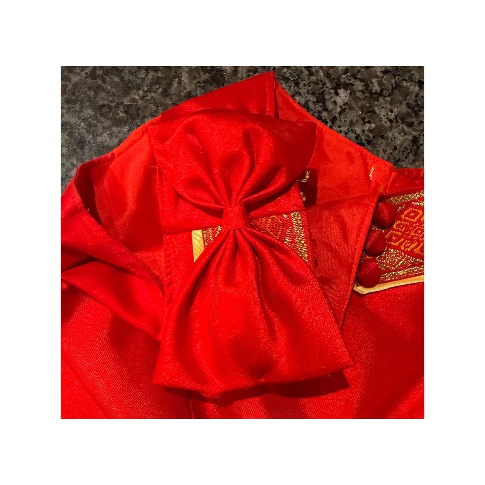 Vintage Red Gold Embroidered Peplum Top Off Shoulder Bows Floral Accent Sz 36 - Picture 3 of 6